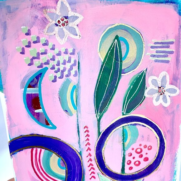 Purple Moon Original Art Acrylic Painting Mixed Media Matted Frame Ready 8x10in - Picture 4 of 7